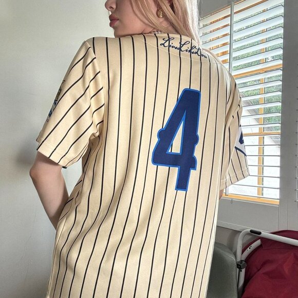 Phi Delt LiveLikeLou Cream Pinstripe Baseball Jersey - Size M - Picture 6 of 8